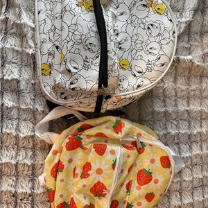 Tweety Bird Backpack and Kids Strawberry and Floral Backpack Set